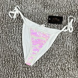 White High Rise Sequin Bikini Bottoms